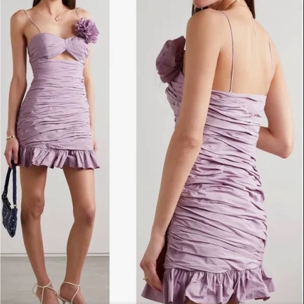 Loveshackfancy Jessilyn Ruched Cotton Rosette Ruffles Lavender Mini Dress